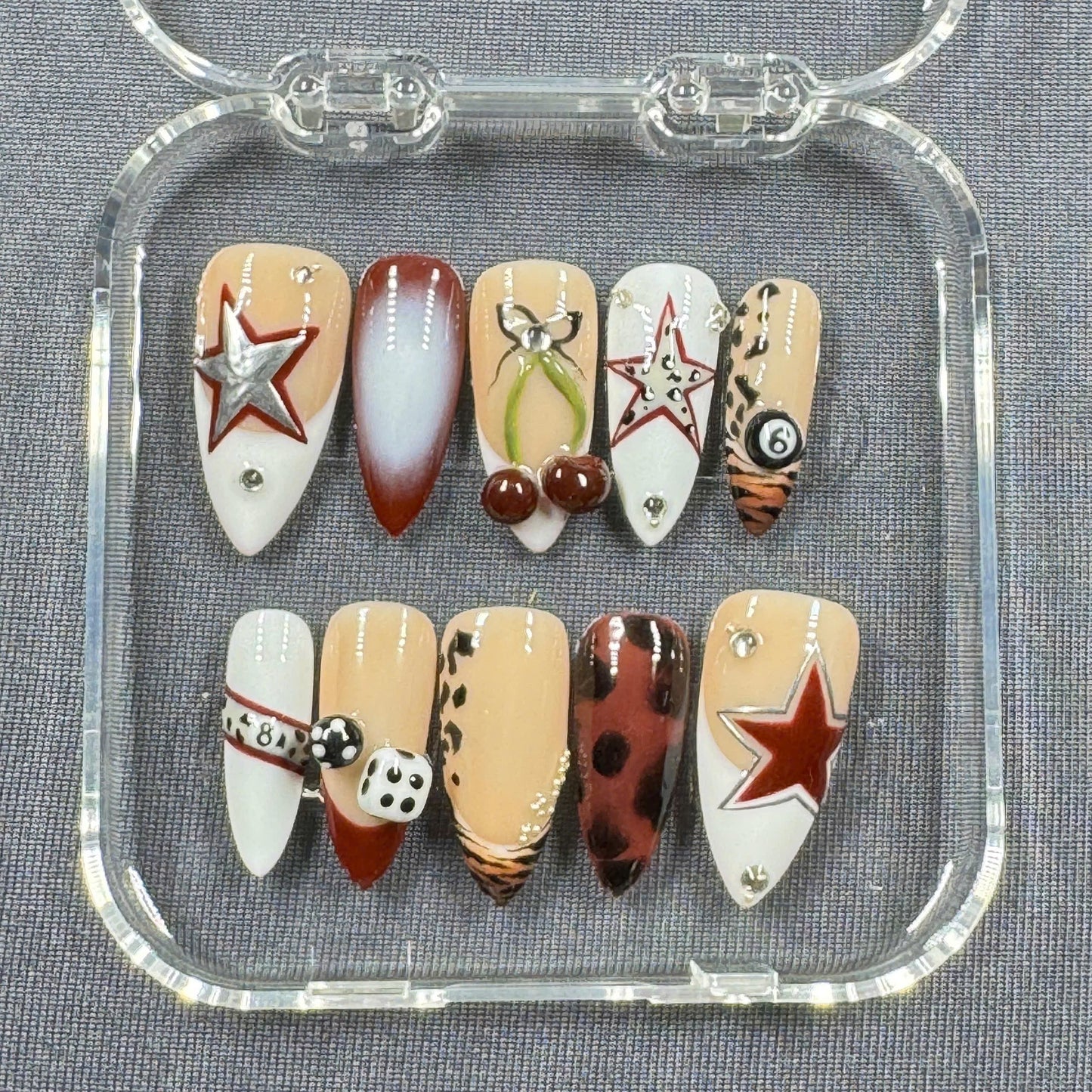 Wild West Vibes Press On Nails β Dice, Stars and Cherry Detail in Western Glam Style | Gift for Her