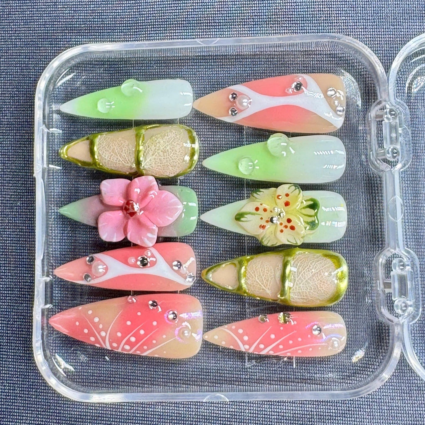 Rainbow Butterfly Press-On Nails – Artistic Gel Nail Art with 3D Butterfly Design – Handmade Multicolor Set
