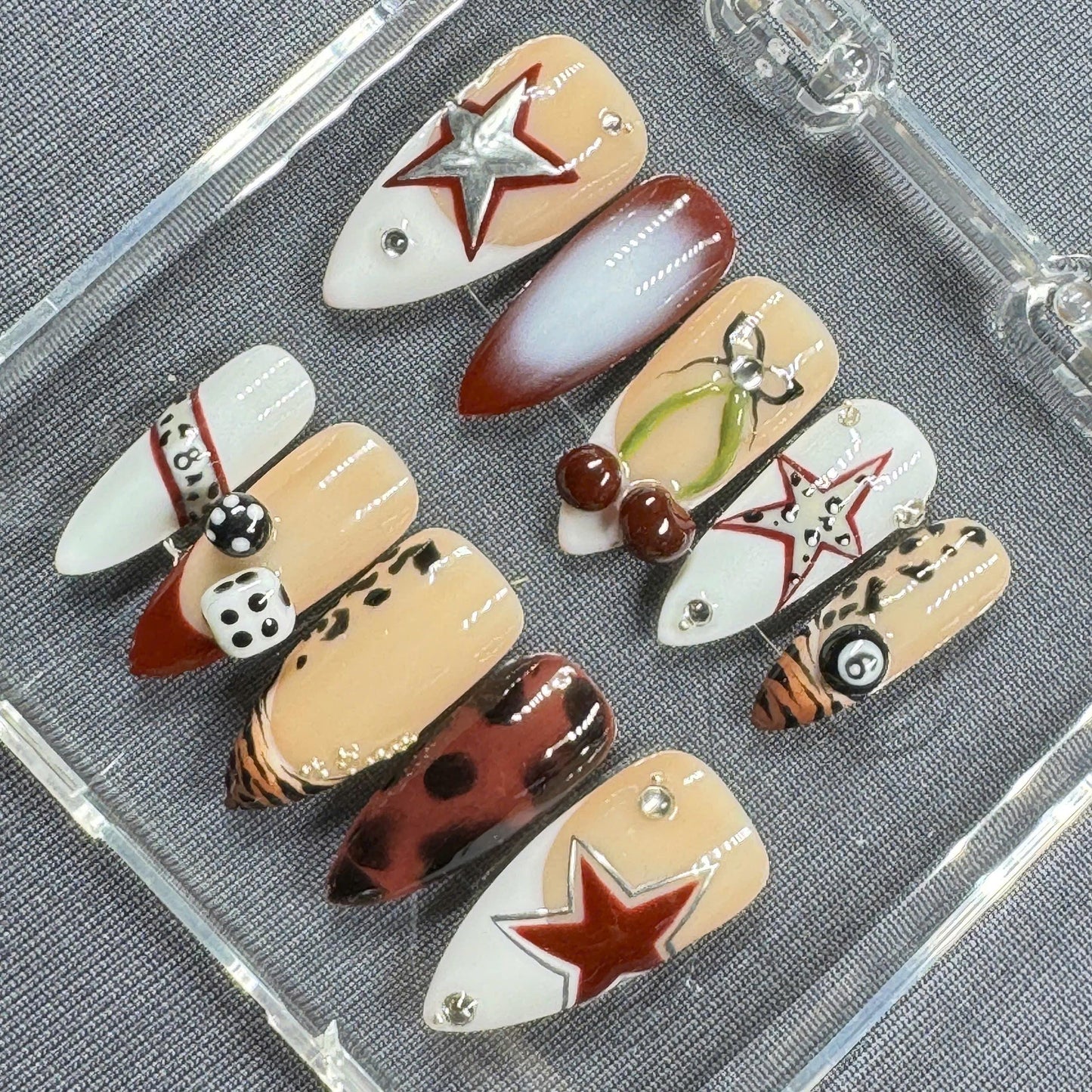 Wild West Vibes Press On Nails β Dice, Stars and Cherry Detail in Western Glam Style | Gift for Her