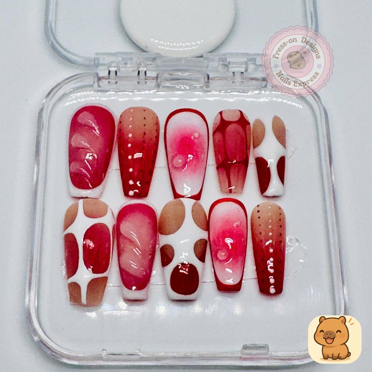 Tropical Shoreline Press-On Nails β 3D Beach Nail Art with Starfish, Shells & Flowers β Handmade Ocean-Inspired Summer Set