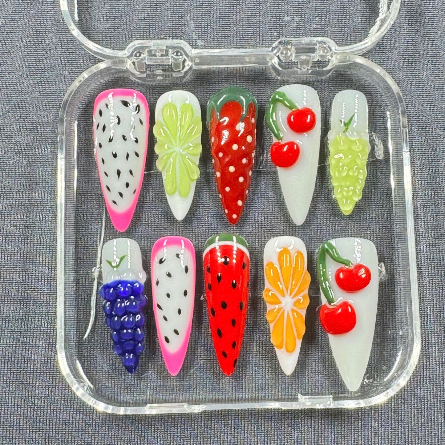 Fruit Cocktail Press On Nails β 3D Summer Fruit Design with Berries, Cherries & Citrus Pop | Gift for Her