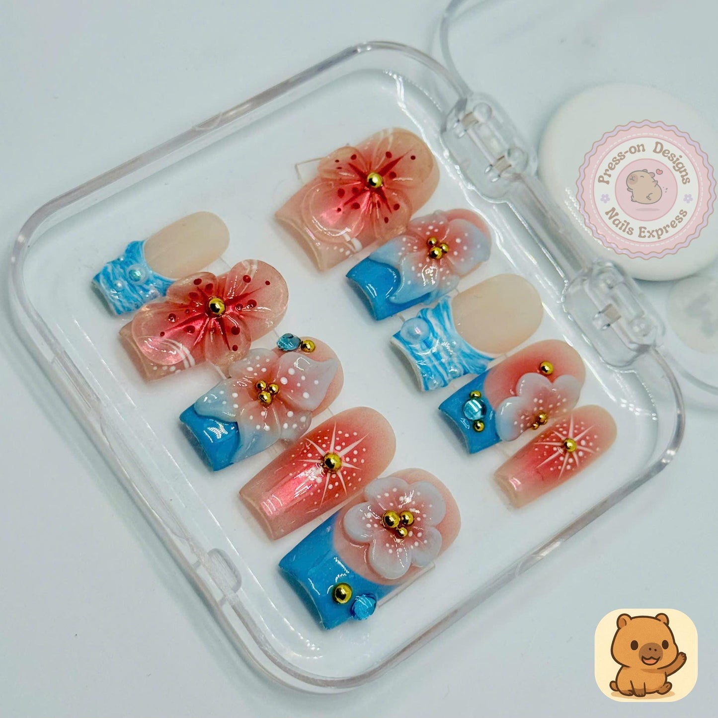 Berry Bliss Press-On Nails β 3D Fruit Nail Art with Strawberries, Cherries & Citrus β Handmade Summer Pink Nail Set