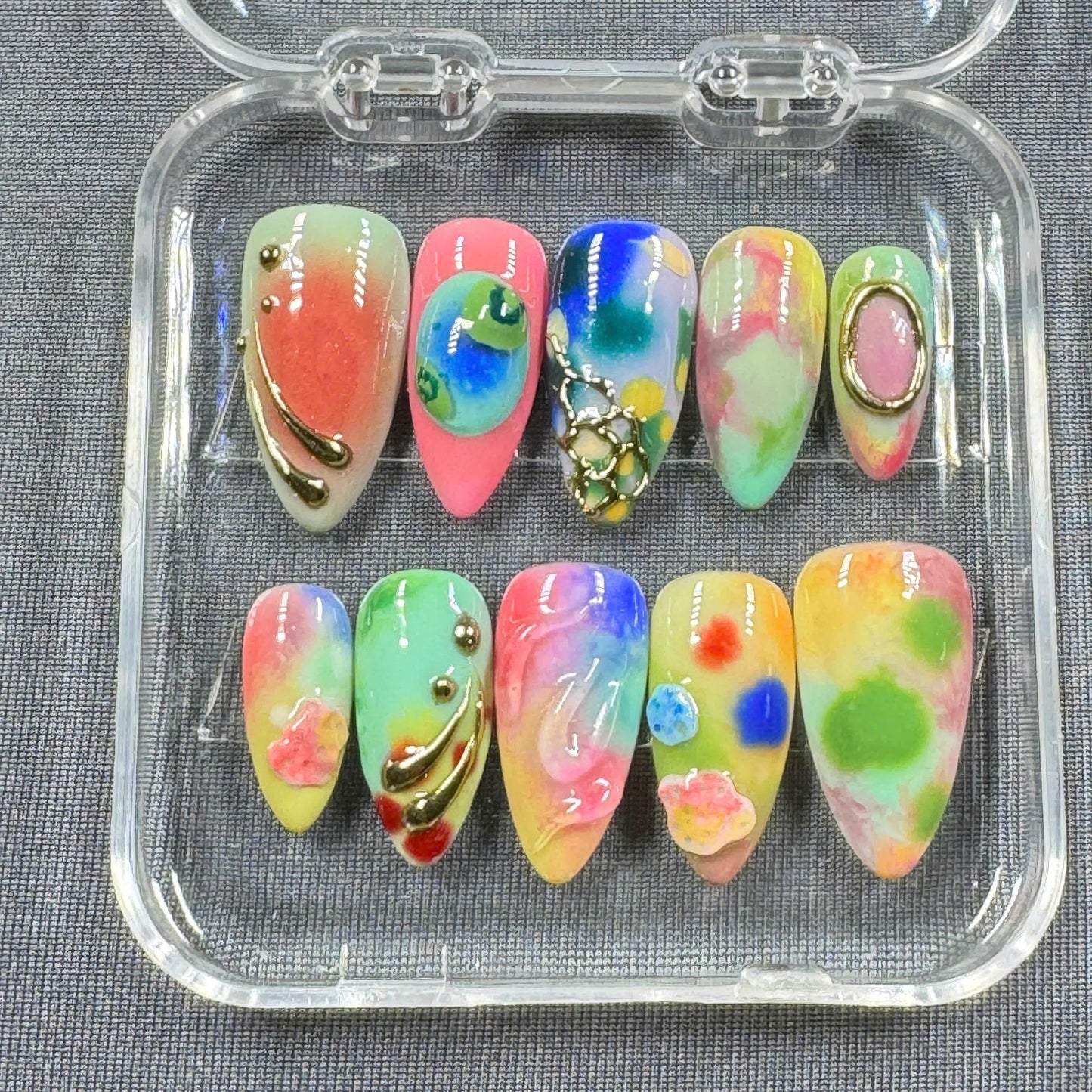 Color Pop Dream Press On Nails β Watercolor Mix & Playful 3D Accents | Gift for Her