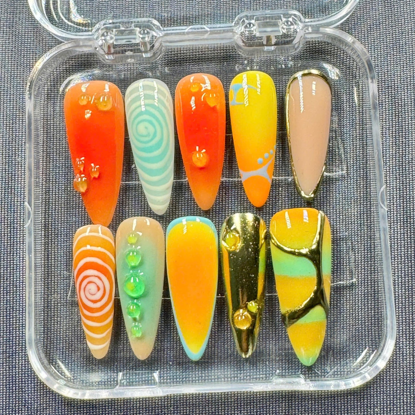 Peach Blossom Press-On Nails – Handmade Floral Design with Glossy Finish – Cute and Trendy Nail Art