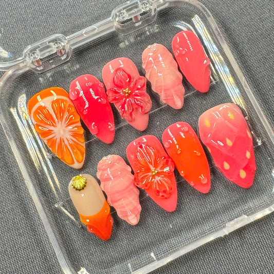 Vintage Boho Floral Press-On Nails – Handmade White and Pastel Art with Matte Finish – Customizable Nail Set