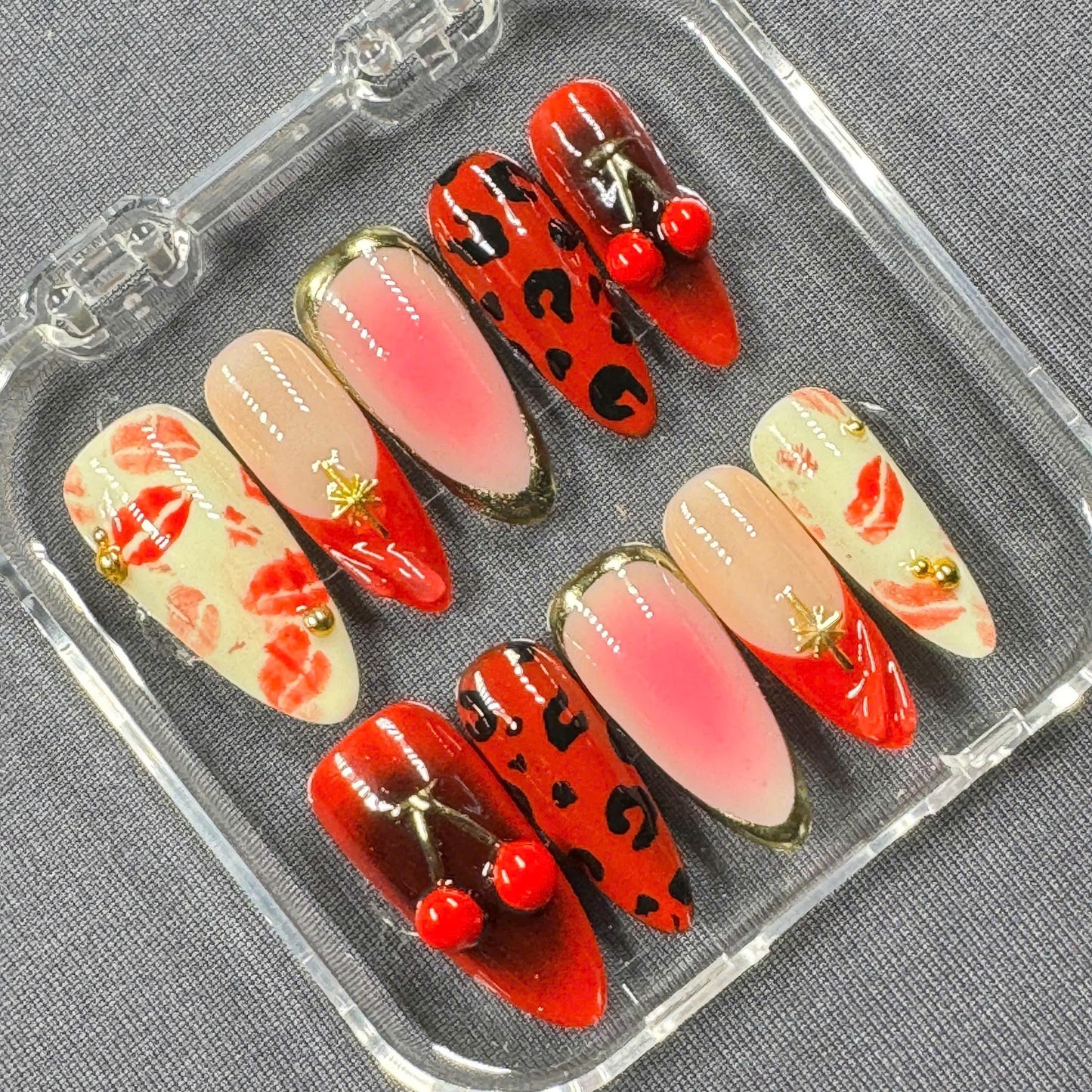 Cherry Kiss Wild Press On Nails – Lip Art & 3D Cherries | Gift for Her