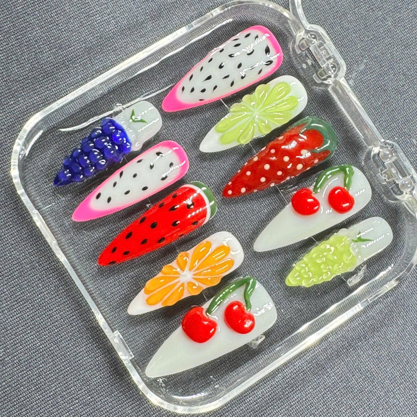 Fruit Cocktail Press On Nails – 3D Summer Fruit Design with Berries, Cherries & Citrus Pop | Gift for Her