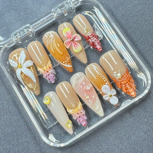 Candy Pastel Rainbow Press-On Nails – Cute Colorful Ombre Design for Summer Chic Nails