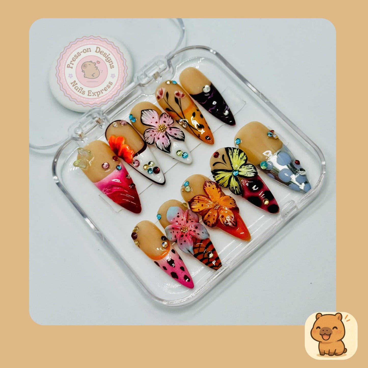 Butterfly Fantasy Press-On Nails – Handmade 3D Nail Art | Birthday Present Gift For Her