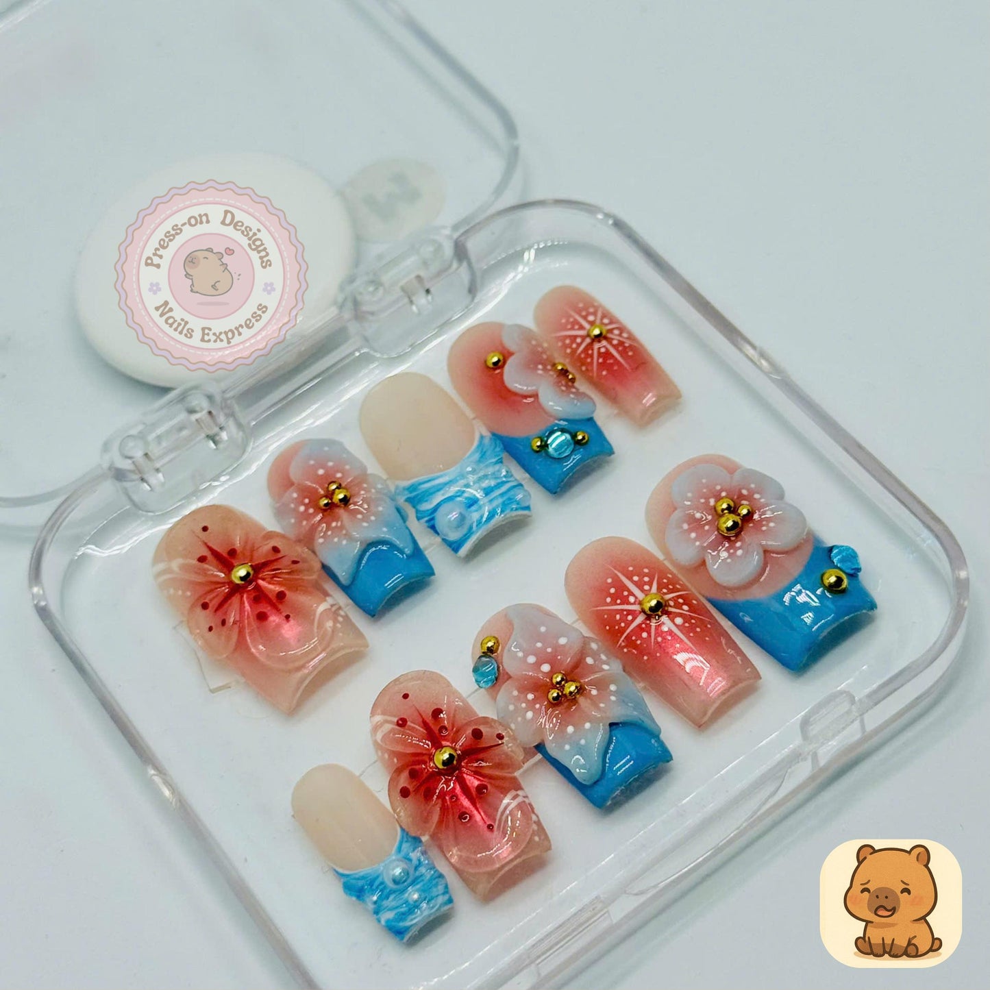 Berry Bliss Press-On Nails – 3D Fruit Nail Art with Strawberries, Cherries & Citrus – Handmade Summer Pink Nail Set