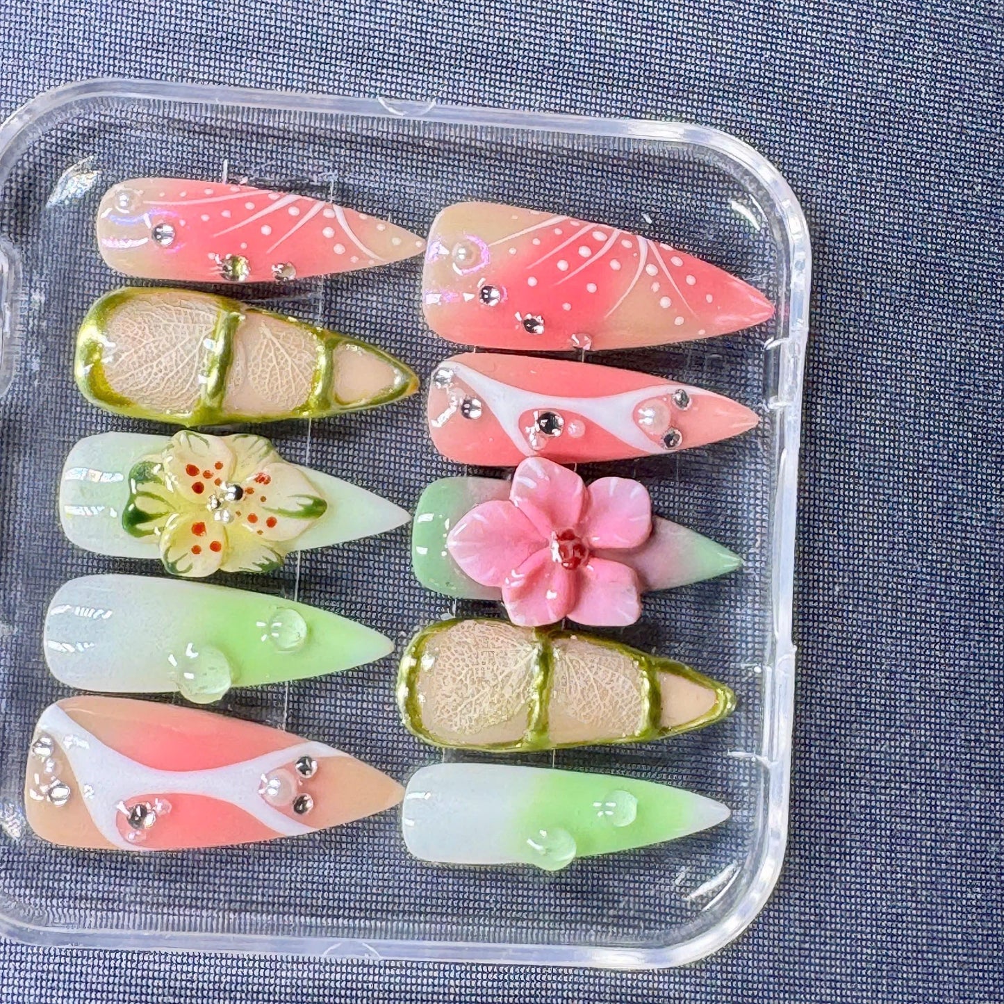 Rainbow Butterfly Press-On Nails – Artistic Gel Nail Art with 3D Butterfly Design – Handmade Multicolor Set