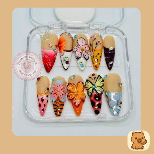 Butterfly Fantasy Press-On Nails – Handmade 3D Nail Art | Birthday Present Gift For Her