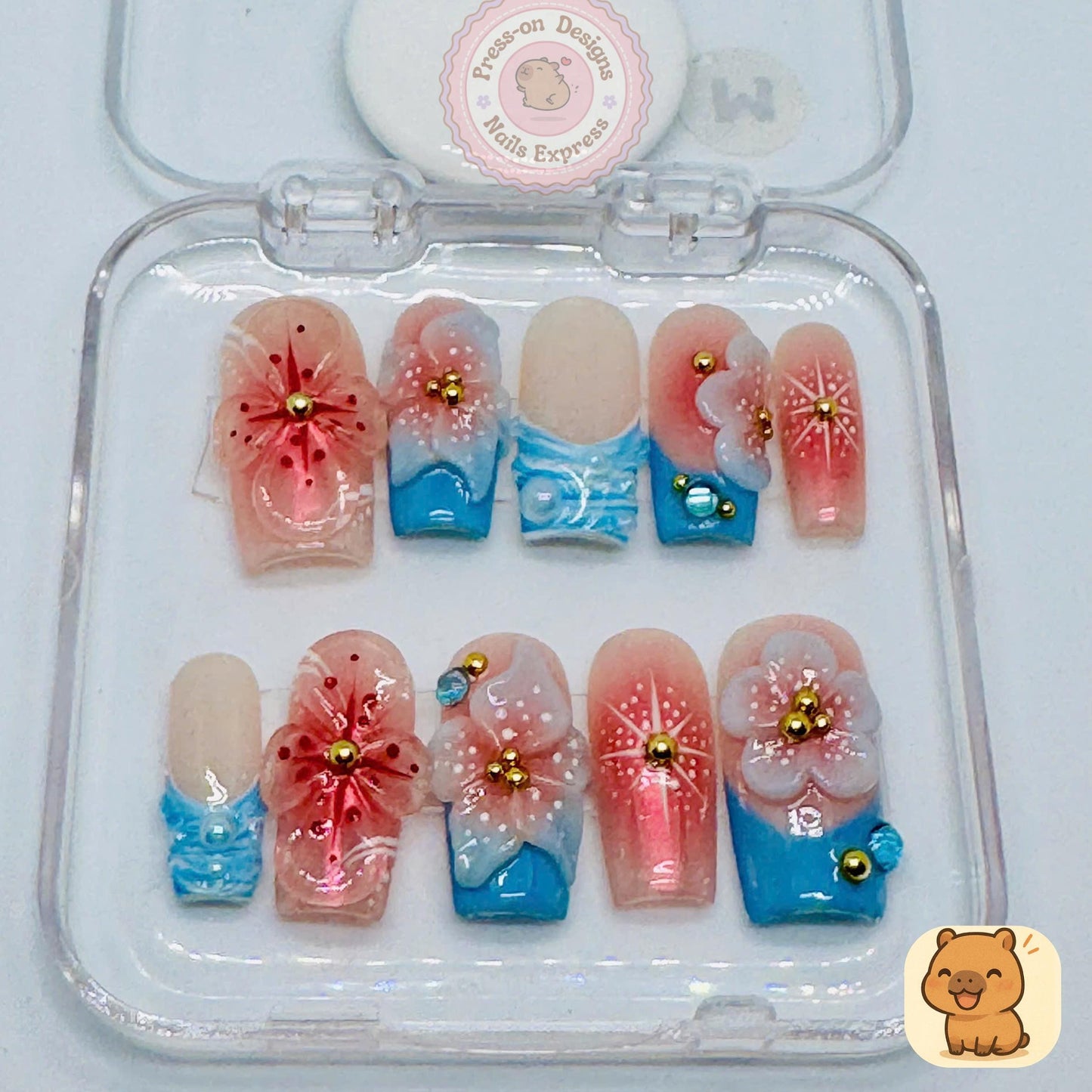 Berry Bliss Press-On Nails – 3D Fruit Nail Art with Strawberries, Cherries & Citrus – Handmade Summer Pink Nail Set