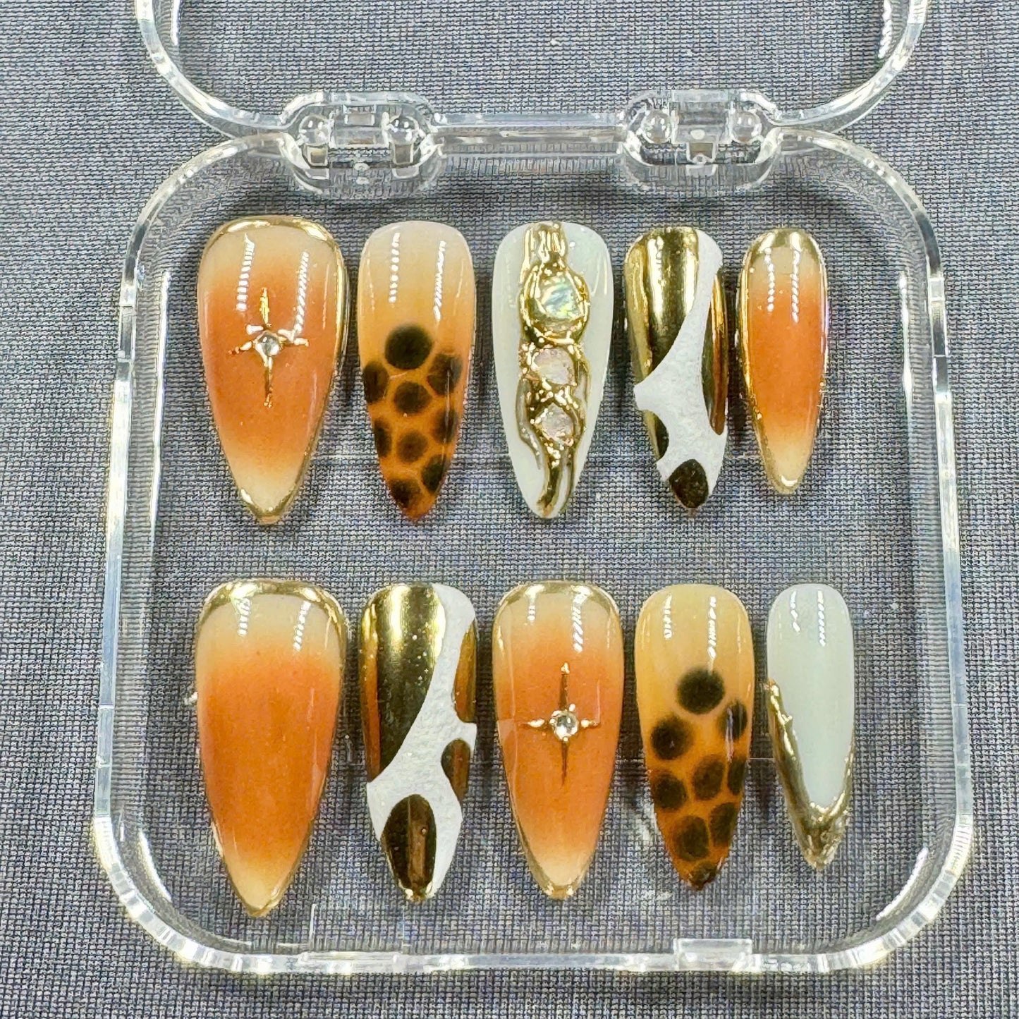Wild Luxe Press On Nails – Ombre Amber Leopard Nails with Gold Chrome Accents | Gift for Her